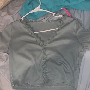 Green Shein Cropped V-Neck